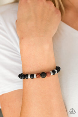 Paparazzi Patience - Black - Silver Accents - Lava Rock Stones - Stretchy Bracelet - $5 Jewelry With Ashley Swint