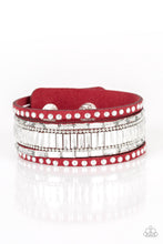 Load image into Gallery viewer, Paparazzi Rock Star Rocker - Red - White Rhinestones - Wrap / Snap Bracelet - $5 Jewelry With Ashley Swint