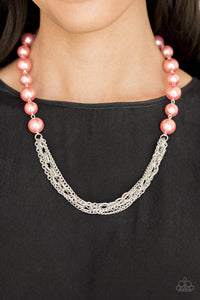 Paparazzi Runaway Bridesmaid - Orange / Coral Pearls - Necklace & Earrings - $5 Jewelry With Ashley Swint