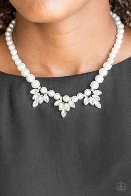 Paparazzi Society Socialite - White Pearls and Rhinestones - Necklace & Earrings - $5 Jewelry With Ashley Swint