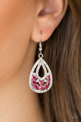 Paparazzi Sparkling Stardom - Pink - and White Rhinestones - Silver Teardrop Earrings - $5 Jewelry With Ashley Swint
