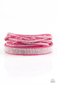 Paparazzi Taking Care Of Business - Pink Suede - Braided Rhinestones - Double Wrap Bracelet - $5 Jewelry With Ashley Swint