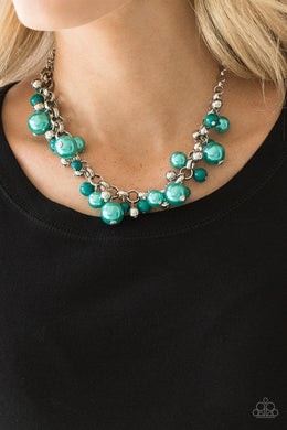 Paparazzi The Upstater - Green Pearls - Silver Beads - Necklace and matching Earrings - $5 Jewelry With Ashley Swint