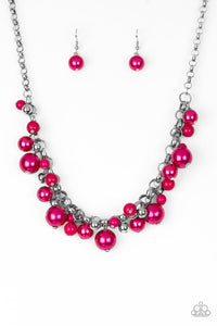 Paparazzi The Upstater - Pink Pearls - Silver Beads - Necklace and matching Earrings - $5 Jewelry With Ashley Swint