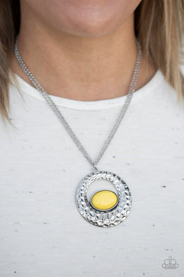 Paparazzi Viva Vivacious - Yellow Bead - Silver Hammered Textures - Necklace & Earrings - $5 Jewelry With Ashley Swint