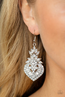Paparazzi Royal Hustle - White Rhinestones Earrings - Life Of the Party Exclusive August 2021 - $5 Jewelry with Ashley Swint