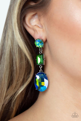 Paparazzi Extra Envious - Green - UV Oil Spill Earrings