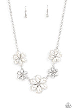 Load image into Gallery viewer, Paparazzi Fiercely Flowering - White - Necklace &amp; Earrings - Life of the Party Exclusive December 2021 - $5 Jewelry with Ashley Swint