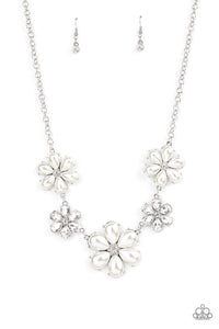 Paparazzi Fiercely Flowering - White - Necklace & Earrings - Life of the Party Exclusive December 2021 - $5 Jewelry with Ashley Swint