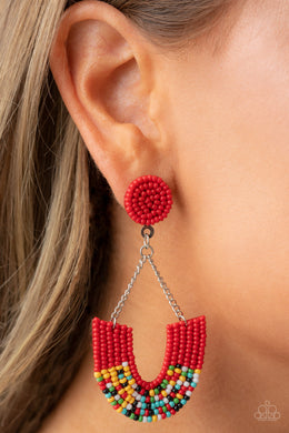 Paparazzi Make it RAINBOW - Red - Seed Bead Earrings