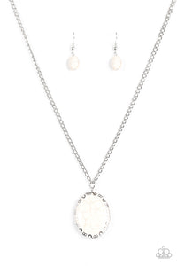 Paparazzi I'll Never DESERT You - White Stone - Silver Frame - Necklace & Earrings - $5 Jewelry With Ashley Swint