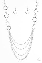Load image into Gallery viewer, Paparazzi Industrial Circus - Black - Shiny Silver Hoops - Silver Chain Necklace and matching Earrings - $5 Jewelry With Ashley Swint