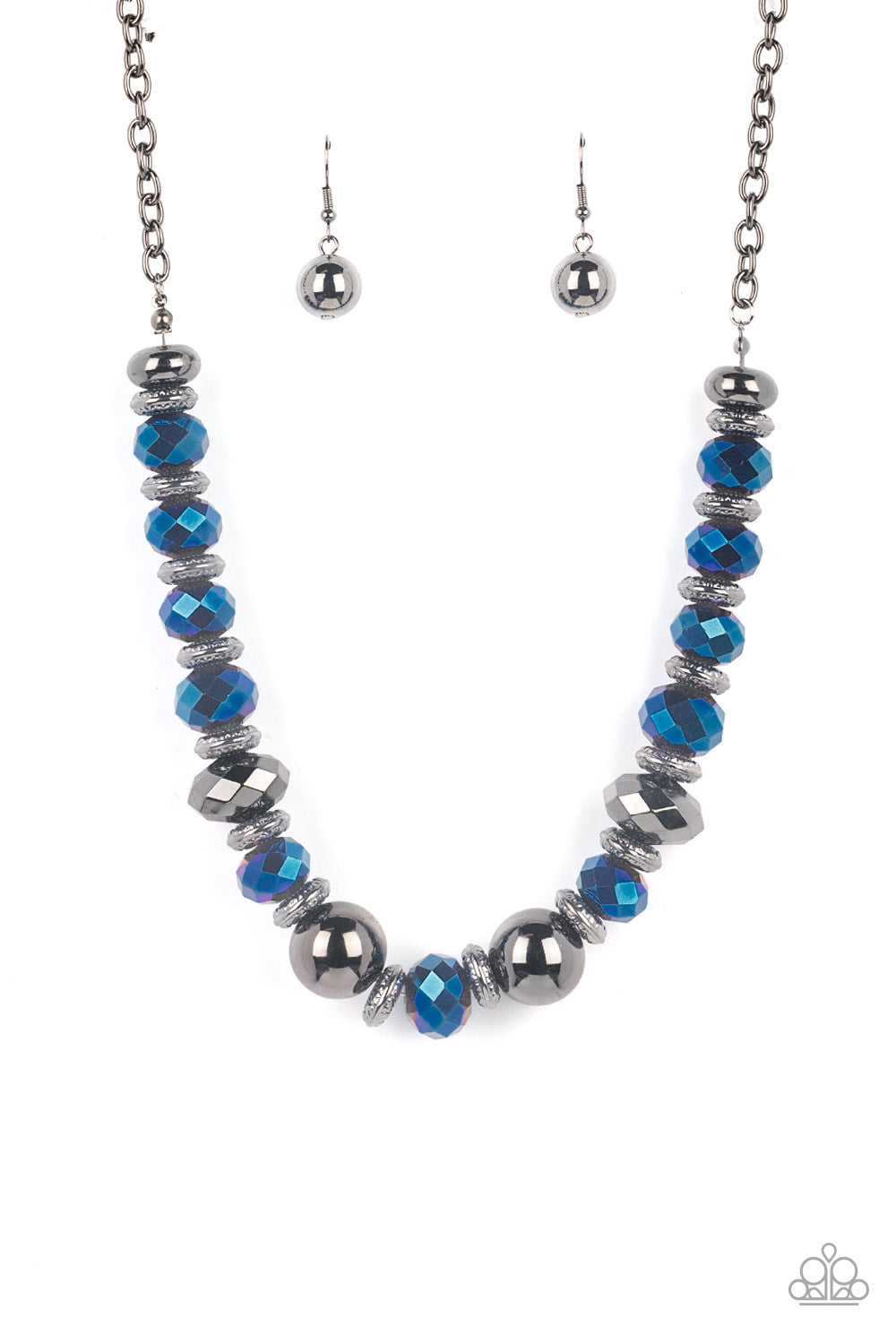 Paparazzi Interstellar Influencer - Blue - Necklace & Earrings - Life of the Party Exclusive May 2022