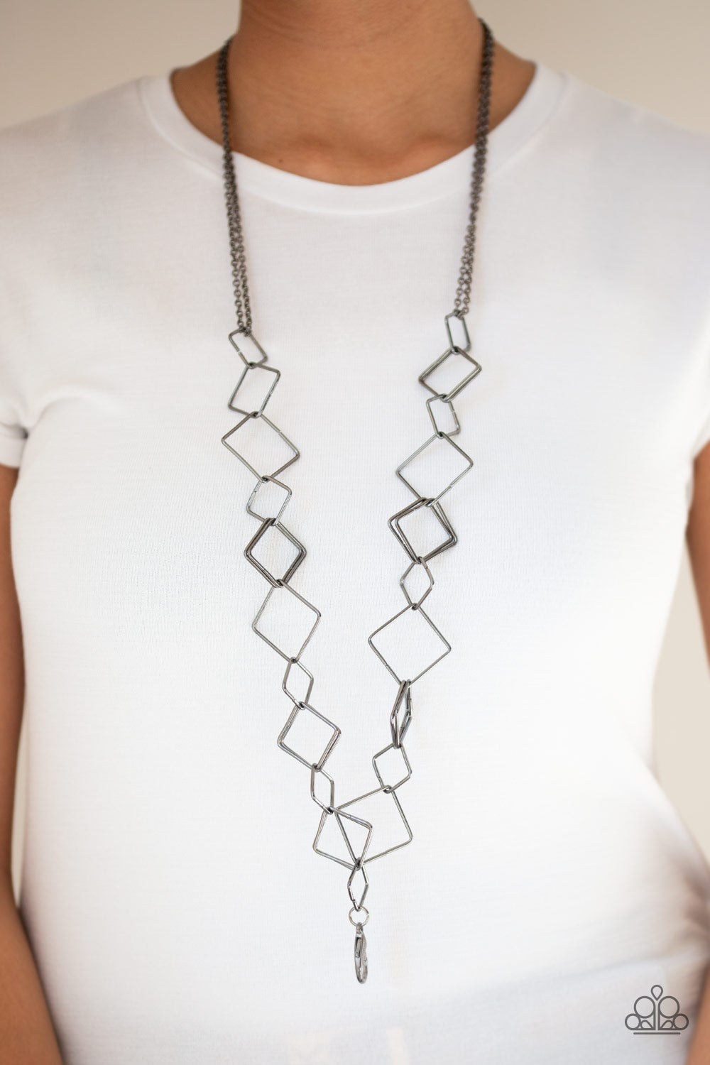 Paparazzi Backed Into A Corner - Black - Lanyard Necklace and matching Earrings - $5 Jewelry With Ashley Swint