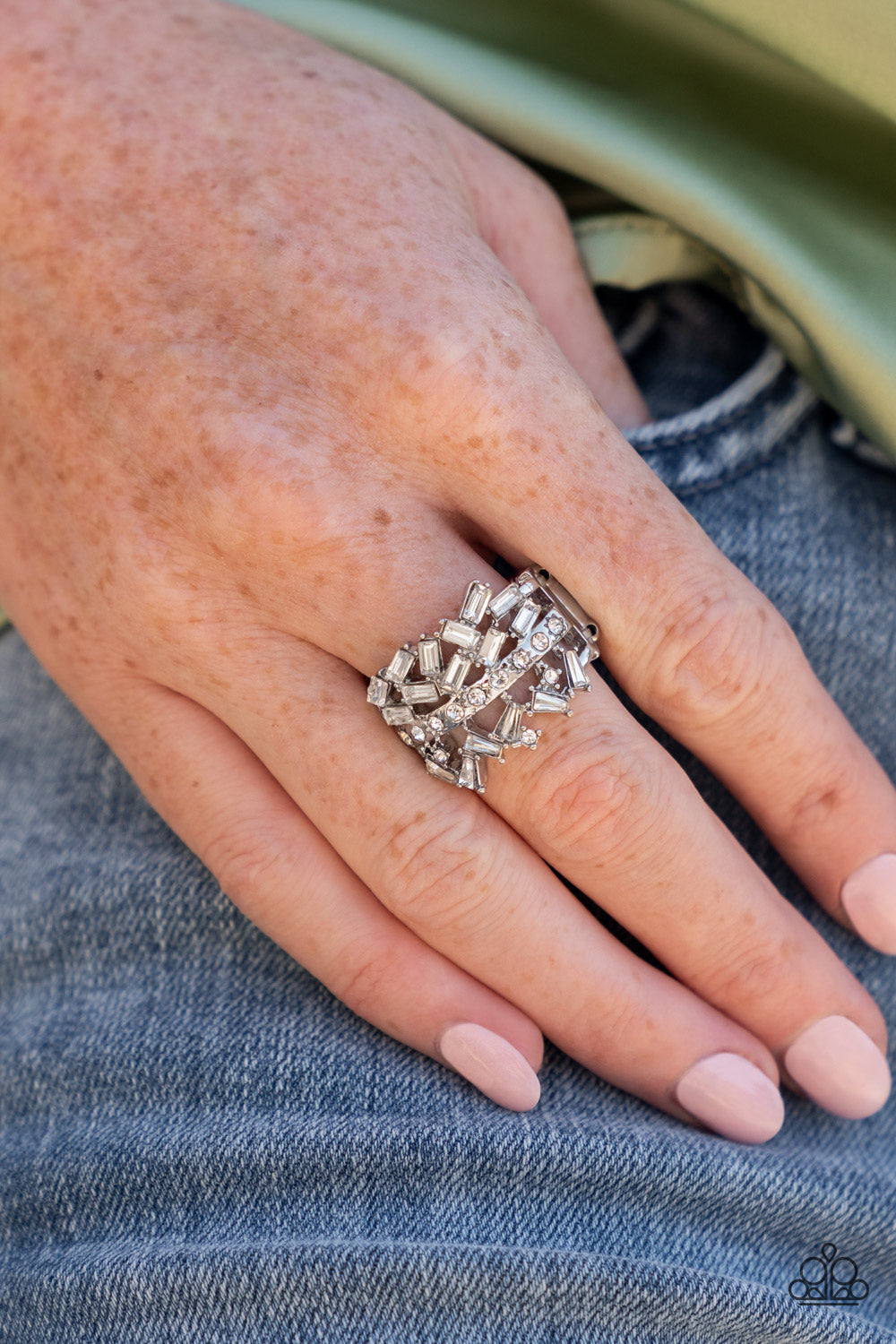 Paparazzi Scattered Sensation - White - Ring - Life of the Party Exclusive April 2022
