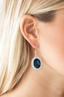 Paparazzi Only FAME In Town - Blue Gem - White Rhinestones - Earrings - $5 Jewelry With Ashley Swint