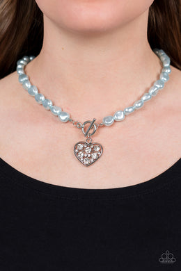 Paparazzi Color Me Smitten - Blue - Pearl Heart Necklace & Earring