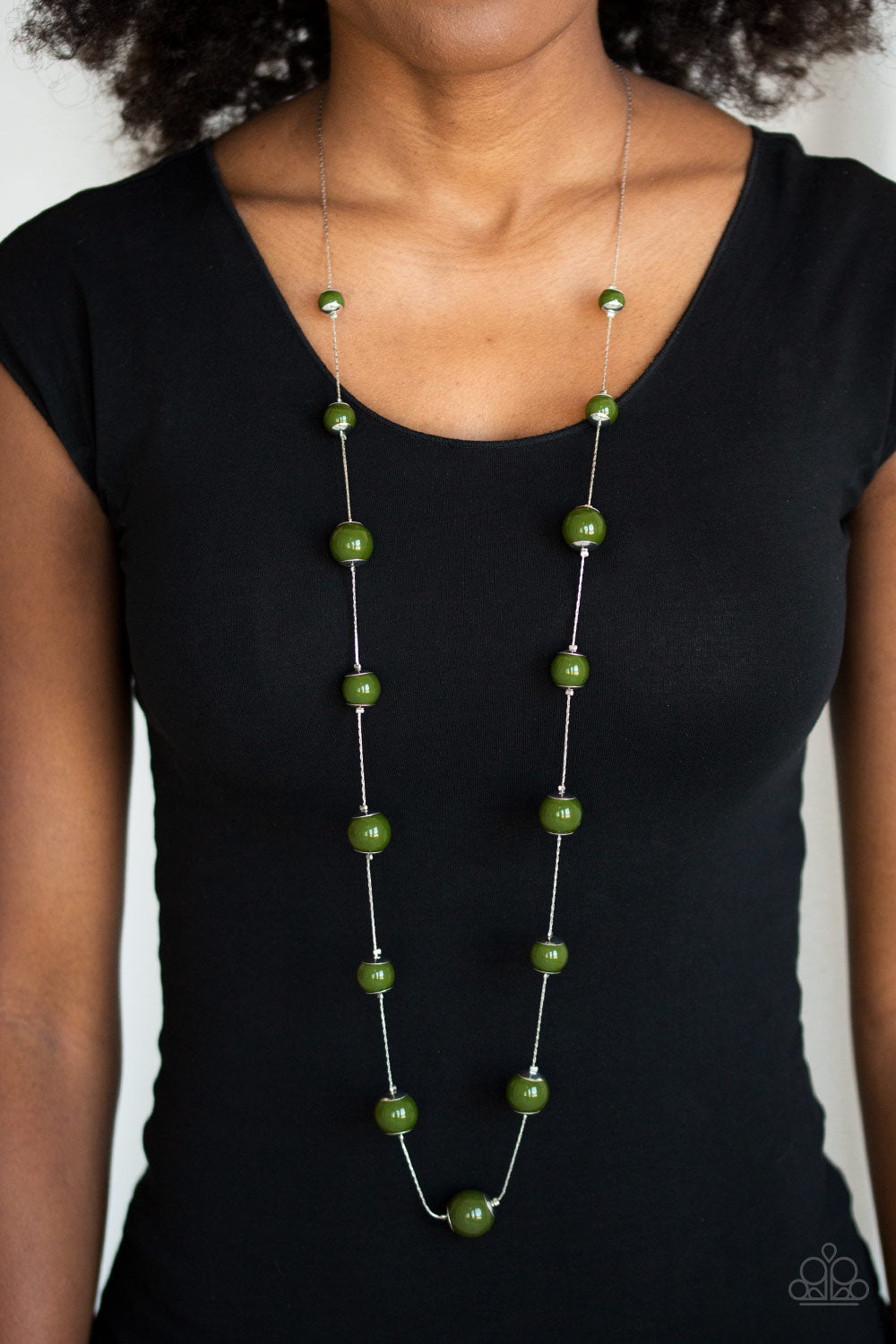 Paparazzi 5th Avenue Frenzy - Green Beads - Silver Chain Necklace and matching Earrings - $5 Jewelry with Ashley Swint