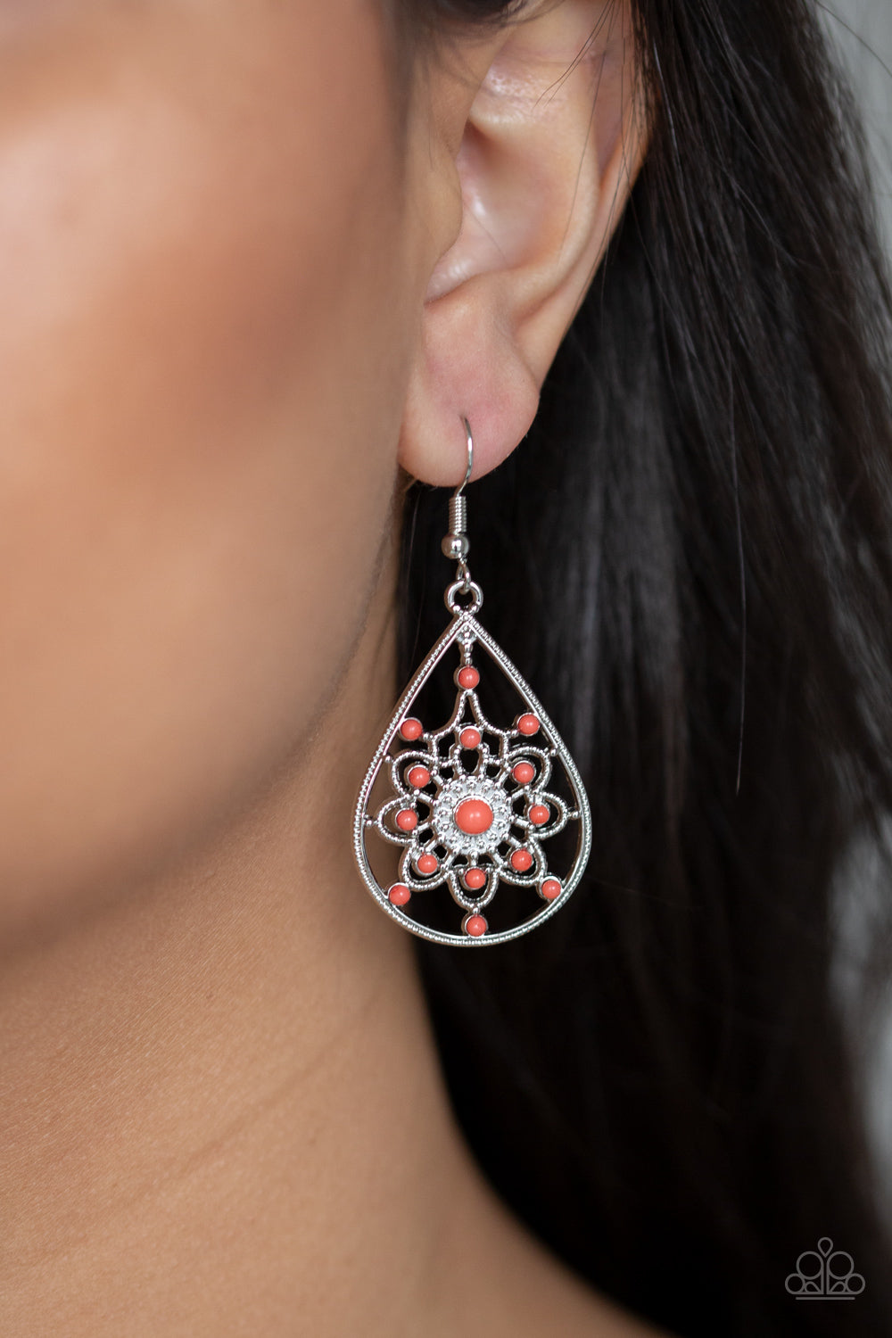 Paparazzi A Flair For Fabulous - Orange / Coral Beads - Silver Earrings - $5 Jewelry With Ashley Swint