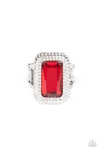 Paparazzi A Grand STATEMENT-MAKER - RED - Emerald Cut - White Rhinestones - Ring - $5 Jewelry with Ashley Swint