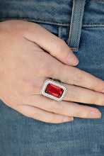 Load image into Gallery viewer, Paparazzi A Grand STATEMENT-MAKER - RED - Emerald Cut - White Rhinestones - Ring - $5 Jewelry with Ashley Swint