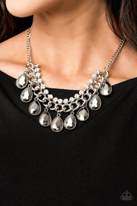 Paparazzi All Toget-HEIR Now - Silver - Teardrop Rhinestones - Bold Silver Chain - Necklace & Earrings - $5 Jewelry with Ashley Swint
