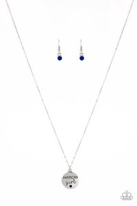Paparazzi American Girl - Blue Rhinestone - Silver Necklace and matching Earrings - $5 Jewelry With Ashley Swint