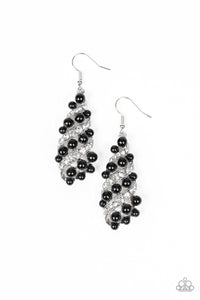 Paparazzi Ballroom Waltz - Black Beaded Teardrop - White Rhinestones - Earrings - $5 Jewelry With Ashley Swint