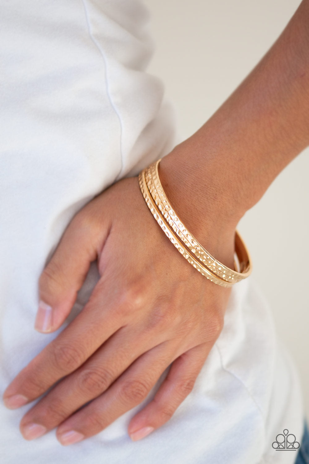 Paparazzi Casually Couture - Gold - Set of 3 Bangle Bracelets - $5 Jewelry With Ashley Swint