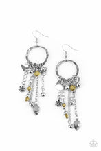 Load image into Gallery viewer, Paparazzi Charm School - Yellow - Silver Heart &amp; Floral Charms Earrings - $5 Jewelry with Ashley Swint
