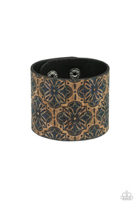Paparazzi Cork Culture - Blue - Floral Pattern - Leather Wrap / Snap Bracelet - $5 Jewelry with Ashley Swint