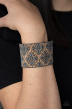Load image into Gallery viewer, Paparazzi Cork Culture - Blue - Floral Pattern - Leather Wrap / Snap Bracelet - $5 Jewelry with Ashley Swint