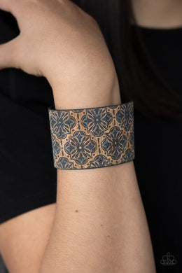 Paparazzi Cork Culture - Blue - Floral Pattern - Leather Wrap / Snap Bracelet - $5 Jewelry with Ashley Swint