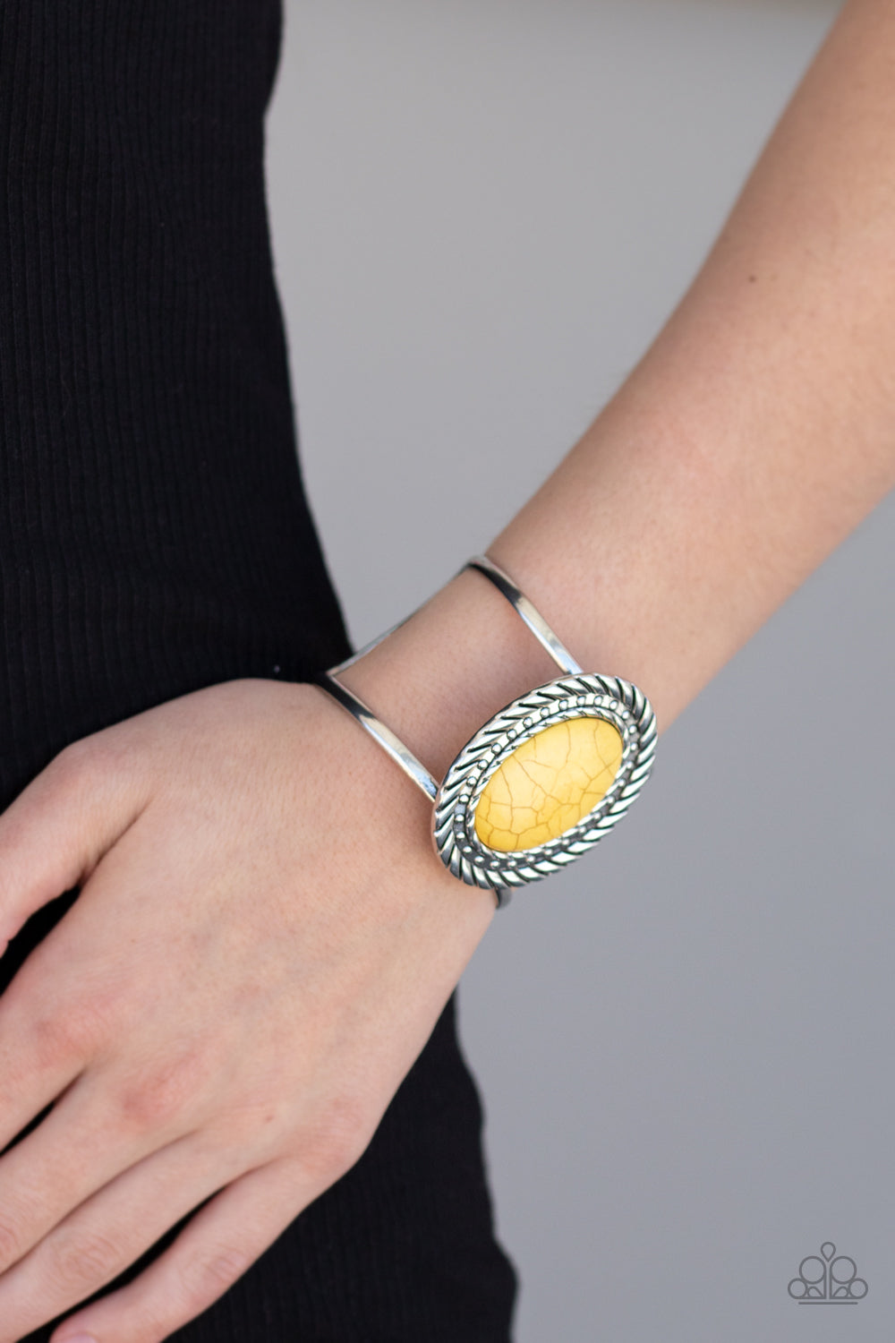 Paparazzi Desert Aura - Yellow Stone - Silver Cuff Bracelet - $5 Jewelry with Ashley Swint