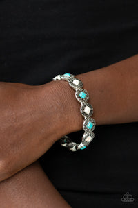 Paparazzi Desert Dilemma - Multi - Turquoise and White Stones - Ornate Silver - Stretchy Bracelet - $5 Jewelry with Ashley Swint