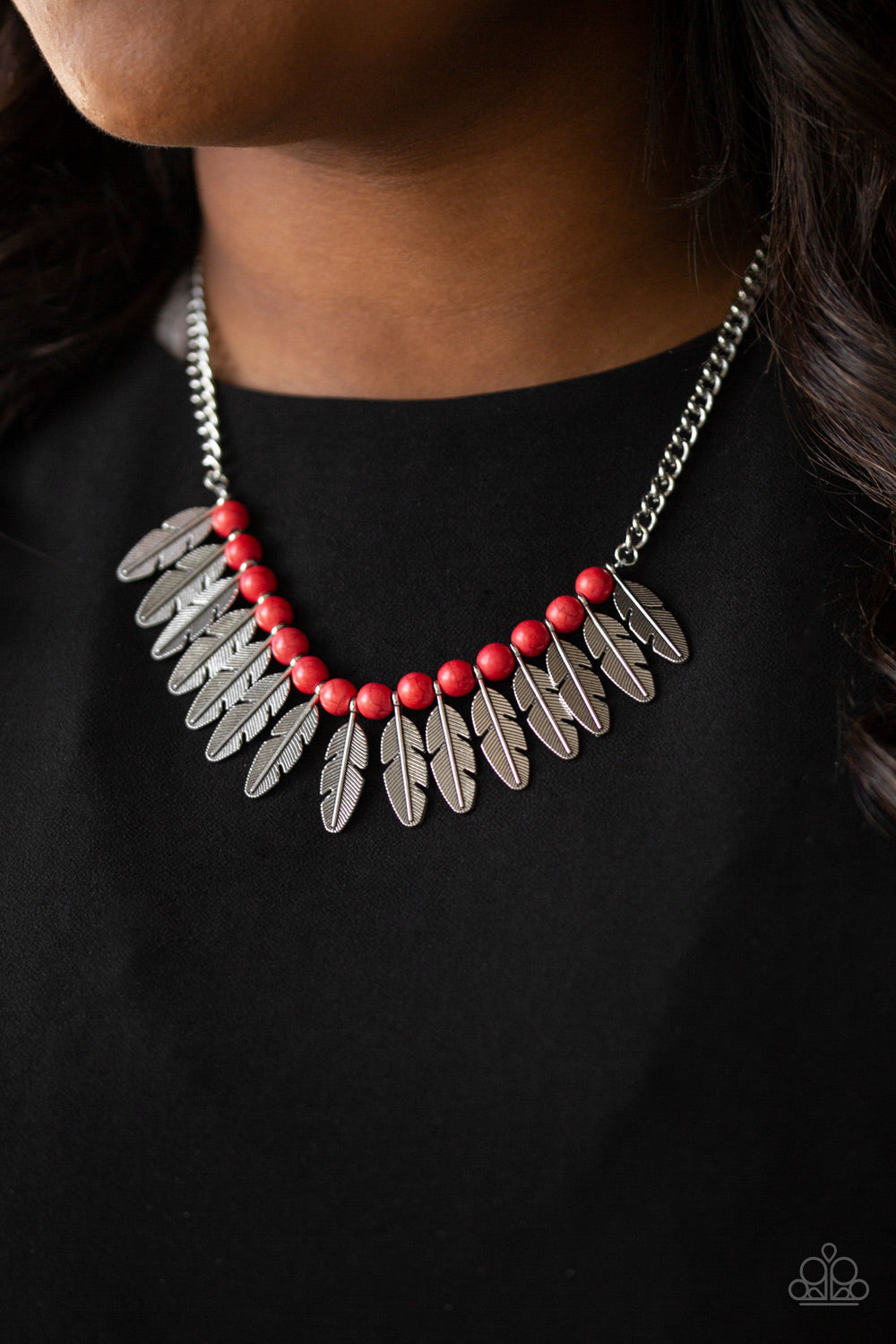 Paparazzi Desert Plumes - Red Stone - Silver Feathers - Necklace & Earrings - $5 Jewelry with Ashley Swint