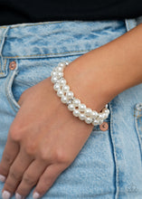 Load image into Gallery viewer, Paparazzi Downtown Debut - White Pearly Beads &amp; Rhinestones - Stretchy Bracelet - $5 Jewelry with Ashley Swint