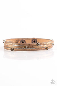 Paparazzi Drop A SHINE - Copper - Brown Leather - Topaz Rhinestones - Wrap Snap Bracelet - $5 Jewelry With Ashley Swint