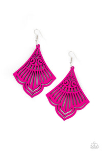 Paparazzi Eastern Escape - Pink - Scalloped Wooden Earrings - $5 Jewelry with Ashley Swint