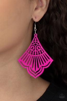 Paparazzi Eastern Escape - Pink - Scalloped Wooden Earrings - $5 Jewelry with Ashley Swint