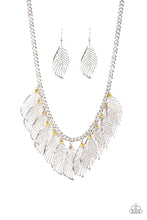 Load image into Gallery viewer, Paparazzi Feathery Foliage - Yellow Rhinestones - Leafy Silver Feathers - Necklace &amp; Earrings - $5 Jewelry with Ashley Swint