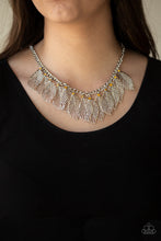 Load image into Gallery viewer, Paparazzi Feathery Foliage - Yellow Rhinestones - Leafy Silver Feathers - Necklace &amp; Earrings - $5 Jewelry with Ashley Swint