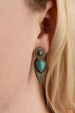 Load image into Gallery viewer, Paparazzi Fly Into the Sun - Brass - Blue Turquoise Stone - Double Sided Earrings - $5 Jewelry with Ashley Swint