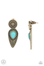 Load image into Gallery viewer, Paparazzi Fly Into the Sun - Brass - Blue Turquoise Stone - Double Sided Earrings - $5 Jewelry with Ashley Swint