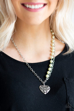 Paparazzi Forever In My Heart - Yellow Pearls - Silver Necklace & Earrings - $5 Jewelry With Ashley Swint