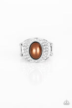 Load image into Gallery viewer, Paparazzi Glittering Go-Getter - Brown Pearly Bead - White Rhinestones - Silver Ring - $5 Jewelry With Ashley Swint