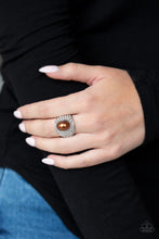 Load image into Gallery viewer, Paparazzi Glittering Go-Getter - Brown Pearly Bead - White Rhinestones - Silver Ring - $5 Jewelry With Ashley Swint