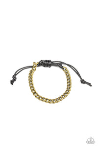 Paparazzi Goal! - Brass Cable Chain - Black Cording Sliding Knot Closure - Bracelet - Men's Collection - $5 Jewelry With Ashley Swint
