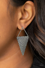 Load image into Gallery viewer, Paparazzi Have A Bite - Black - Hammered Gunmetal Triangular - Post Earrings - $5 Jewelry with Ashley Swint