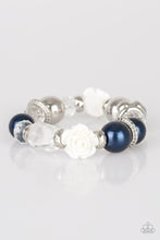 Load image into Gallery viewer, Paparazzi Here I Am - Blue - White Rose - Stretchy Bracelet - $5 Jewelry With Ashley Swint